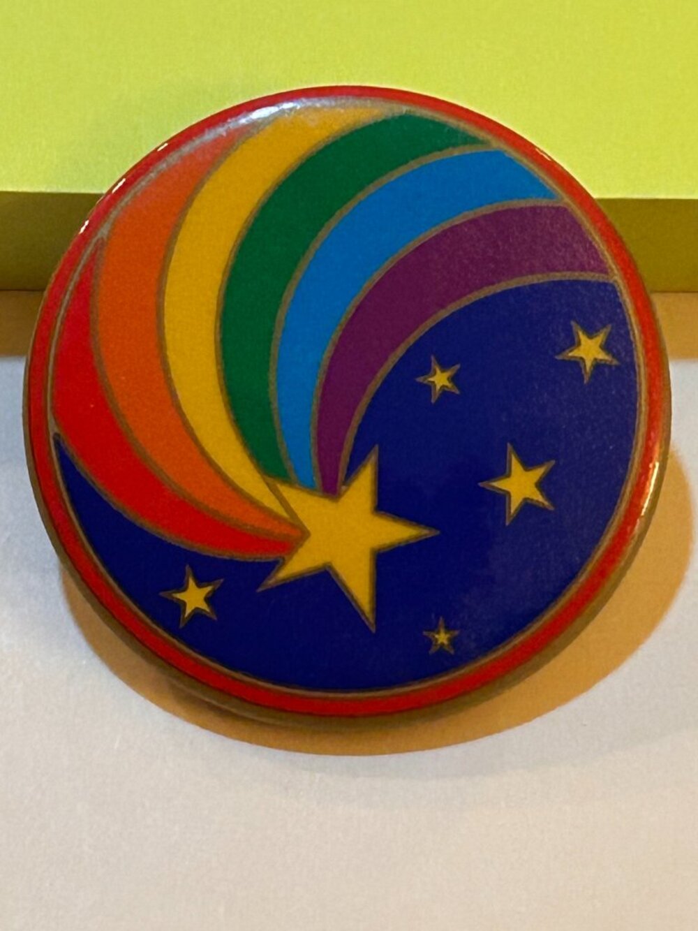 Vintage 1980s Rainbow Star Comet Round Pinback Button Pin Badge